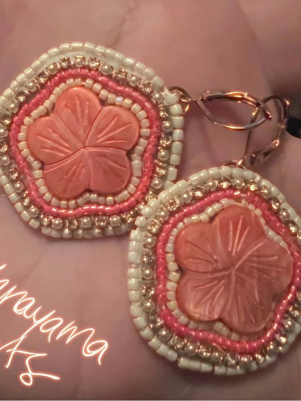 Rose Gold Flower Shell Beaded Drop Earrings
